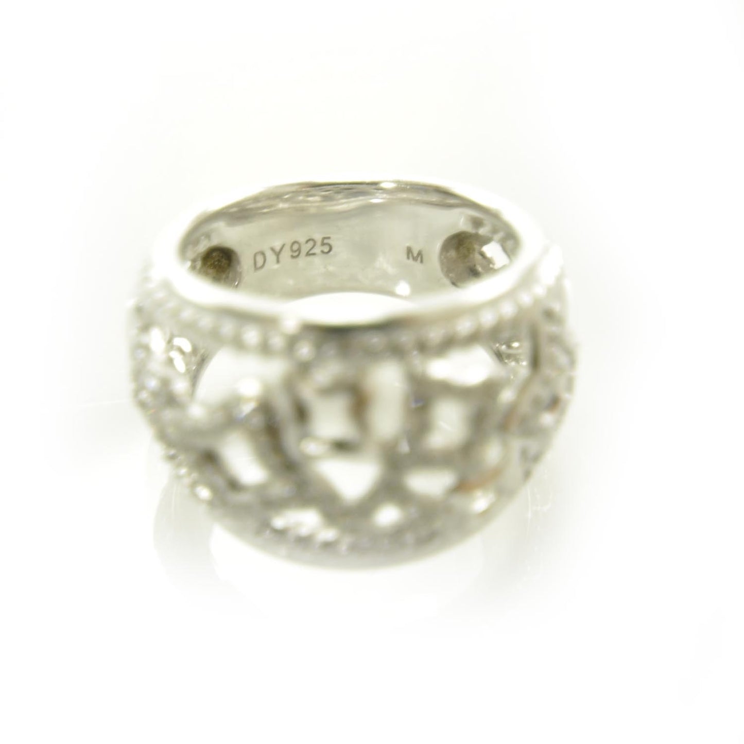 Sterling Silver Pave Diamond Tapestry Dome Ring 6