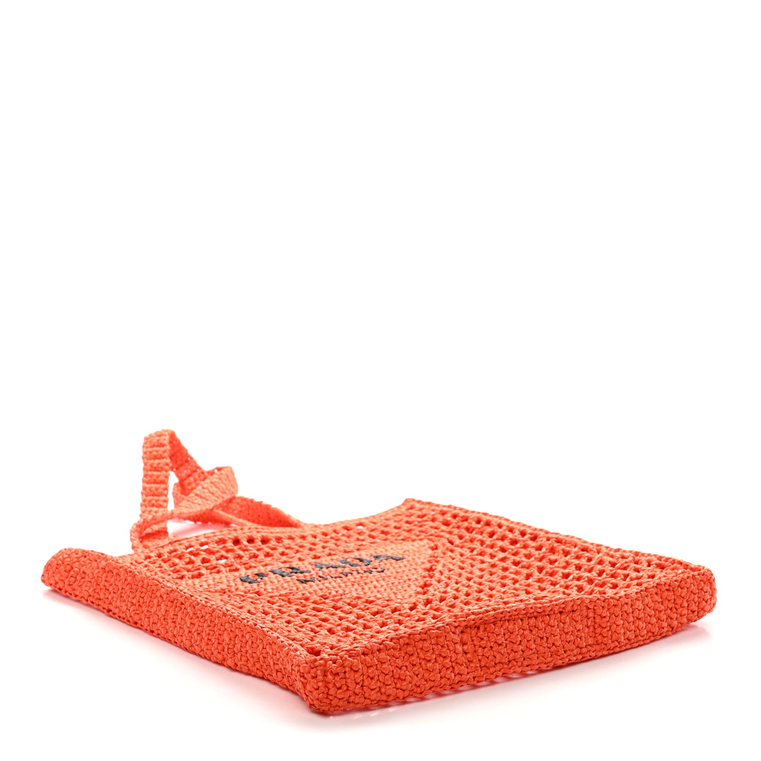 Prada Yarn Raffia Effect Crochet Logo Embroidered Tote Bag Arancio 4 of 9