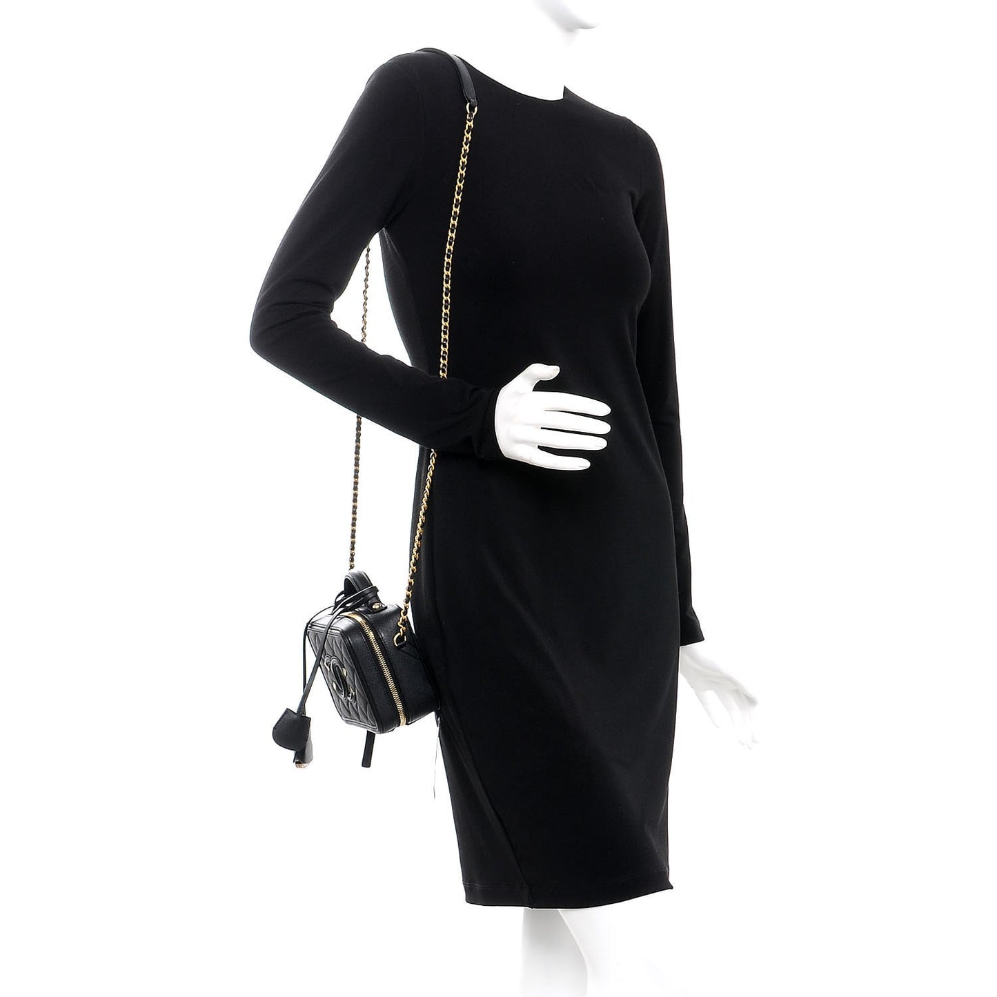 Caviar Quilted Small CC Filigree Vanity Case Black