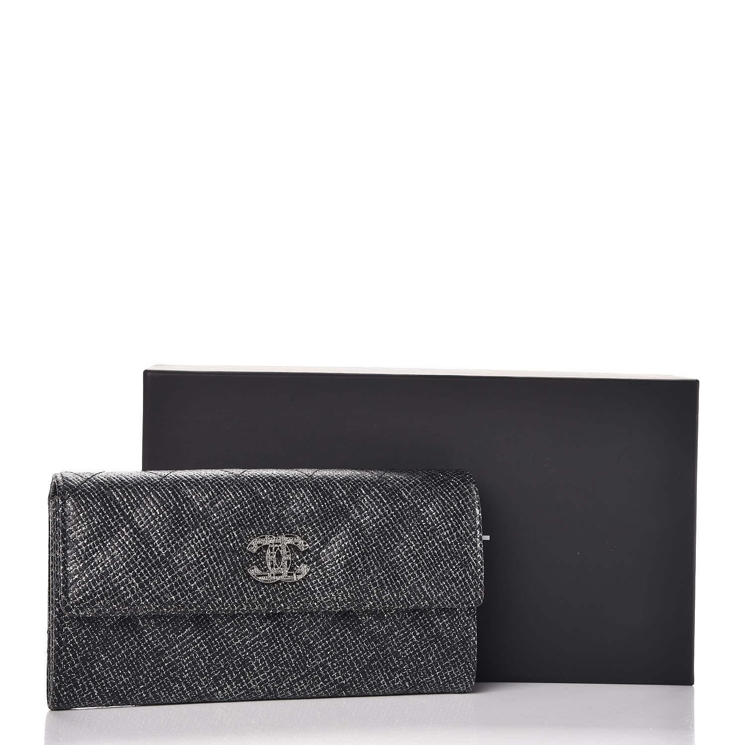 Chanel Glitter Calfskin Quilted Long Flap Wallet Black 10 of 10