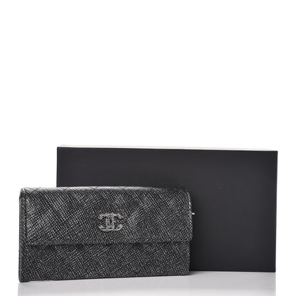 Chanel Glitter Calfskin Quilted Long Flap Wallet Black 10 of 10