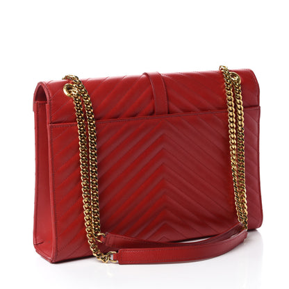 Saint Laurent Grain De Poudre Matelasse Chevron Large Monogram Satchel Lipstick Red 3 of 18