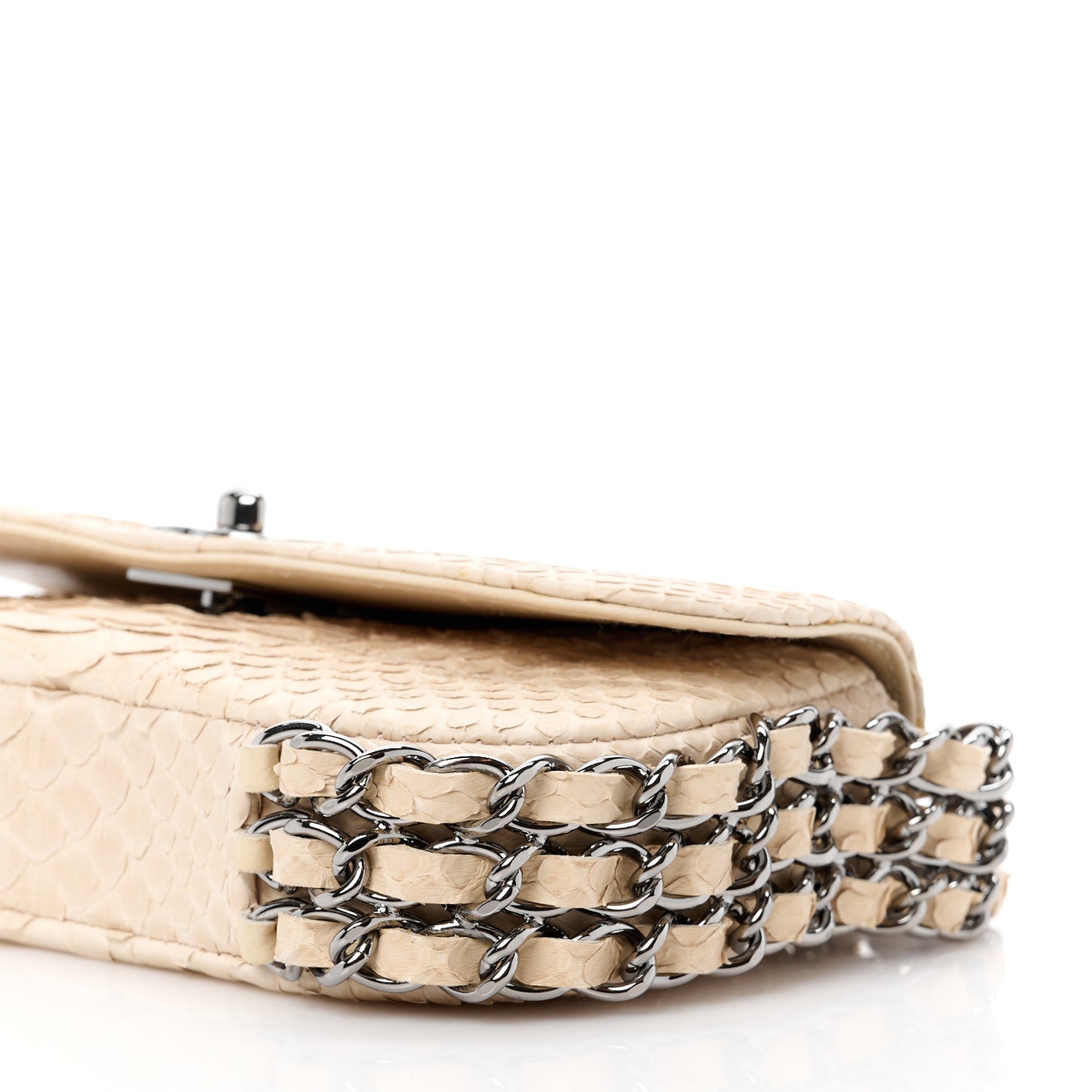 Snakeskin 3 Chain Flap Beige Clair