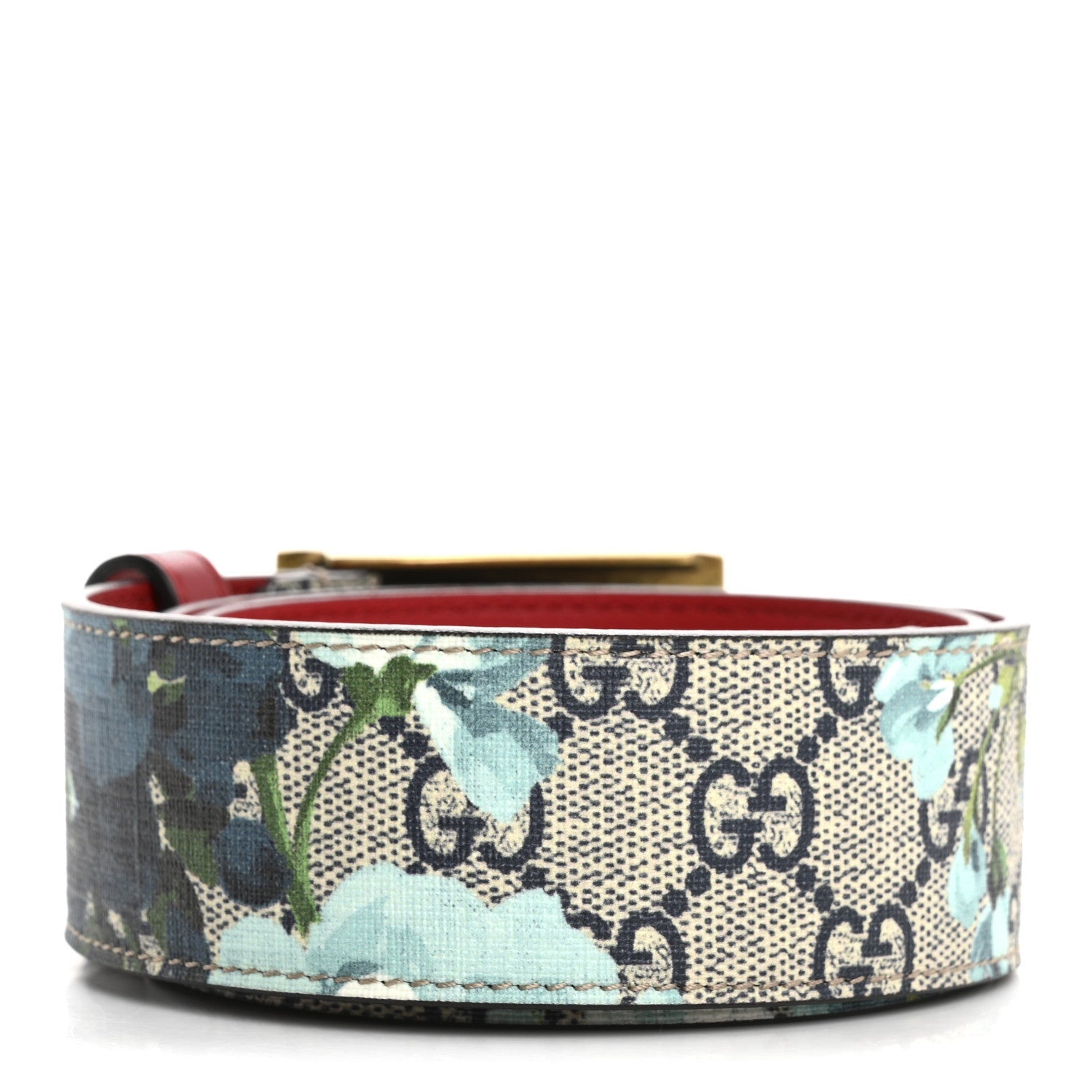 Gucci GG Supreme Monogram Blooms Plaque Belt 70 28 Blue 2 of 7