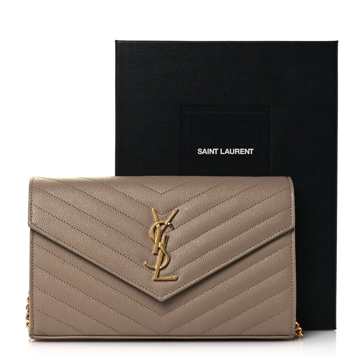 Saint Laurent Grain De Poudre Matelasse Chevron Monogram Chain Wallet Deep Beige 12 of 12