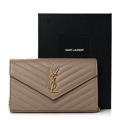 Saint Laurent Grain De Poudre Matelasse Chevron Monogram Chain Wallet Deep Beige 12 of 12