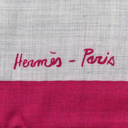 Hermes Cashmere Silk Chevaux Au Pre Shawl 140 Fuchsia 2 of 5