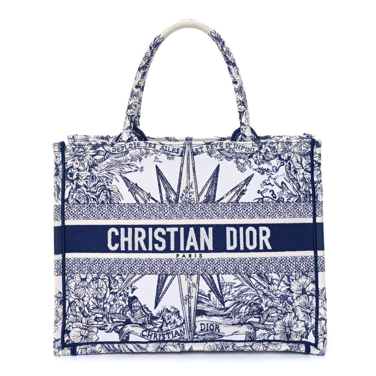 Canvas Embroidered Medium Reve d'Infini Book Tote Blue