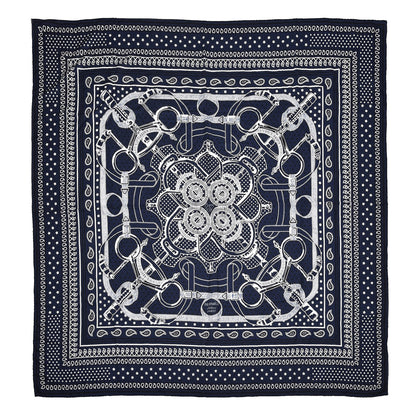 Hermes Silk Cashmere Grand Manege Bandana Shawl 140 Marine Blanc 1 of 5