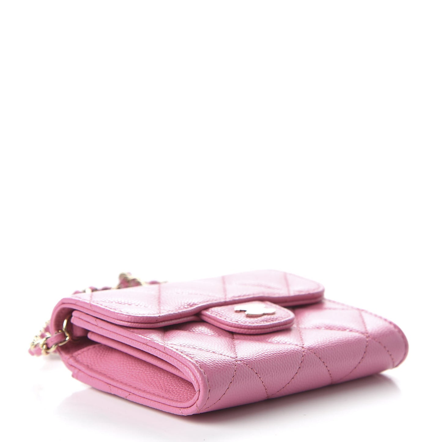 Caviar Quilted Flap Card Holder On Chain Pink