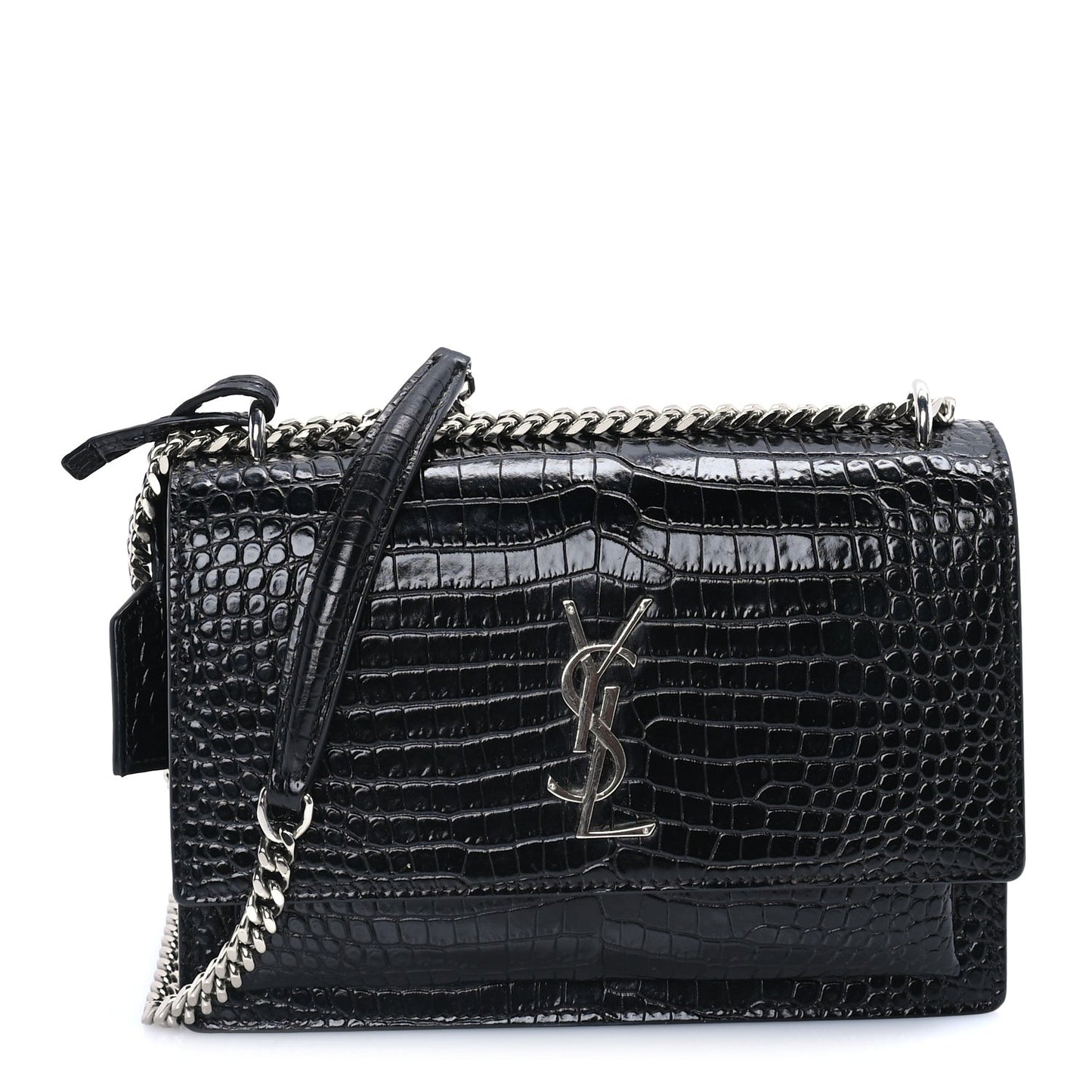 Calfskin Crocodile Embossed Medium Monogram Sunset Black