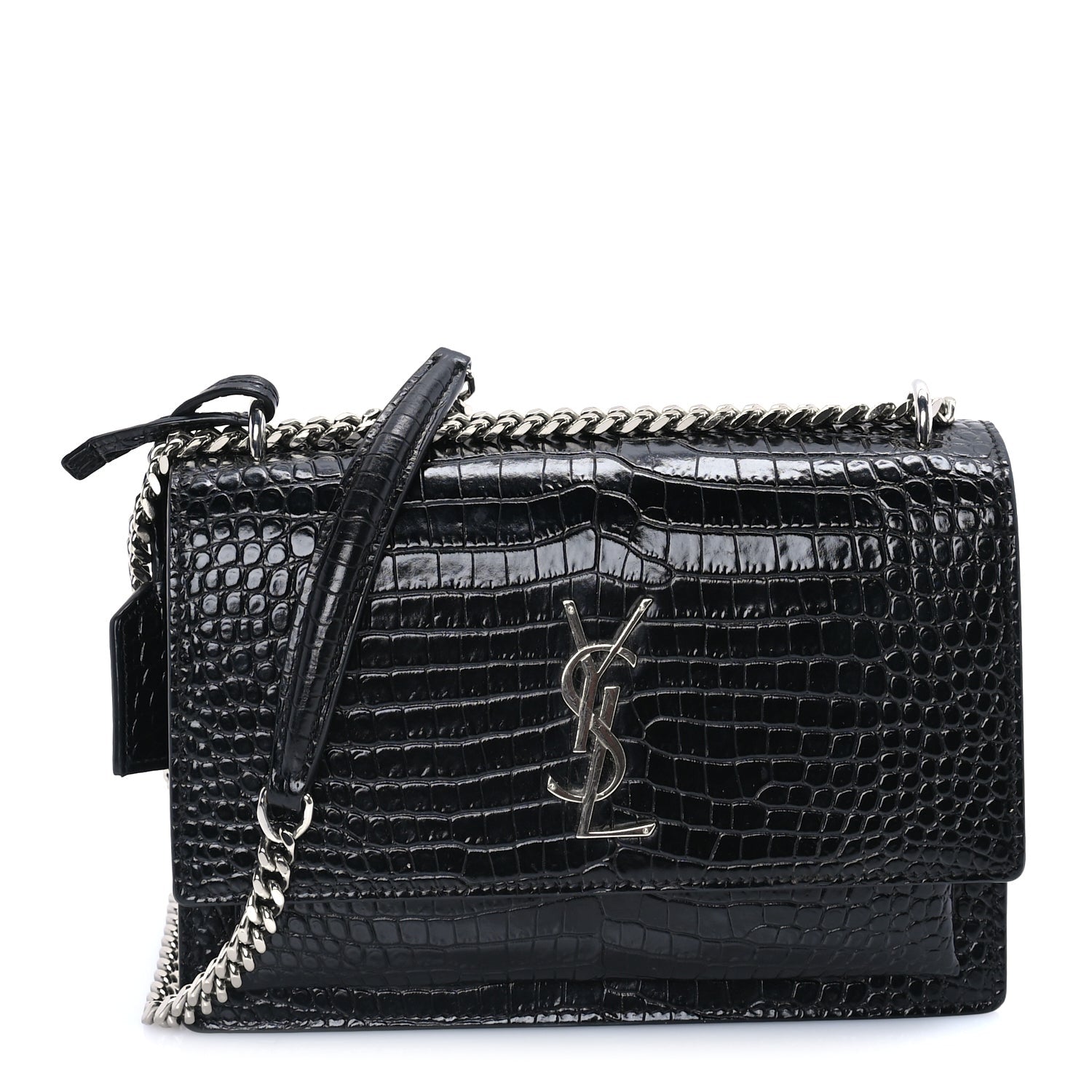 Saint Laurent Calfskin Crocodile Embossed Medium Monogram Sunset Black 1 of 7