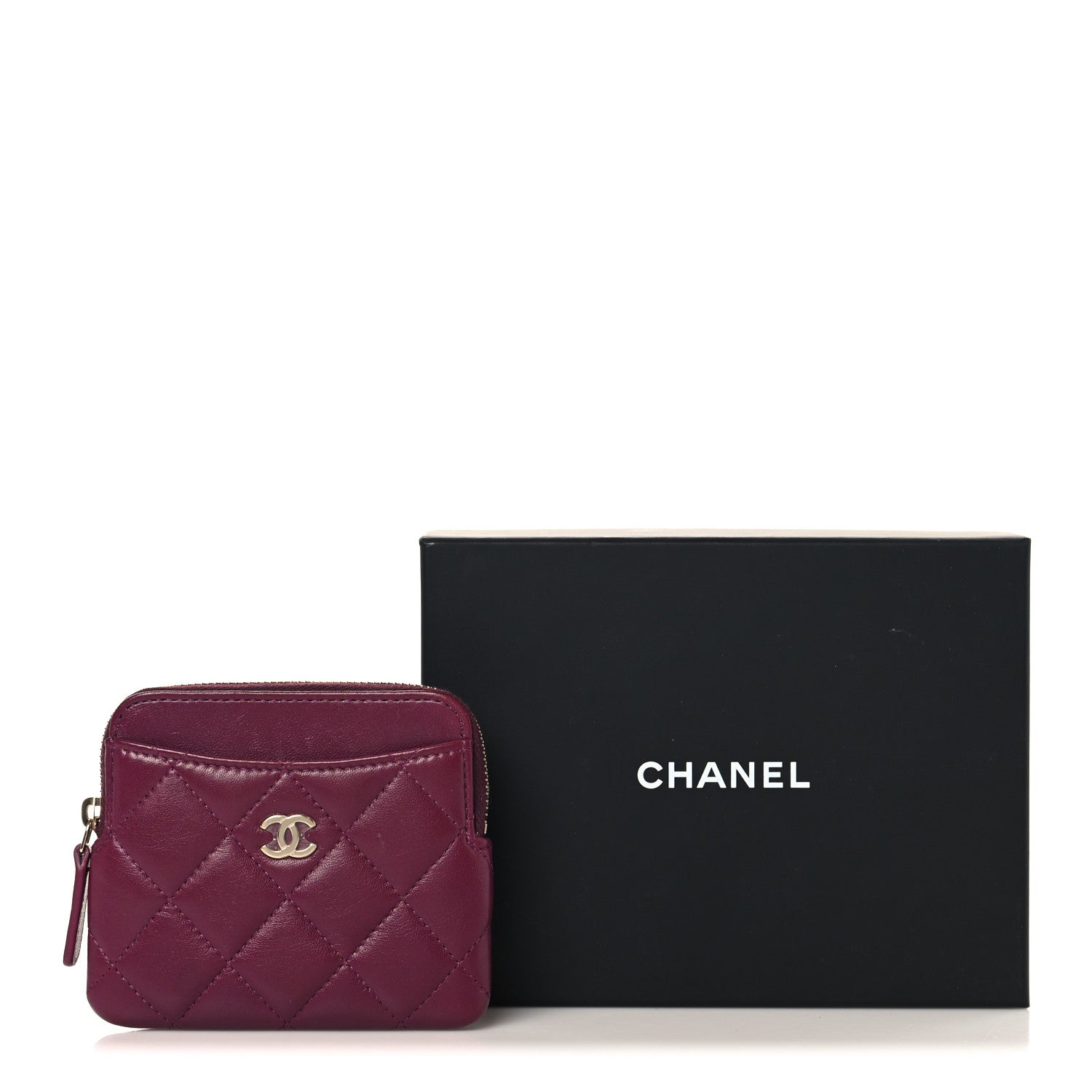 Chanel Lambskin Quilted Zip Card Holder Wallet Dark Purple 9 of 9