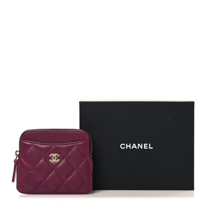 Chanel Lambskin Quilted Zip Card Holder Wallet Dark Purple 9 of 9