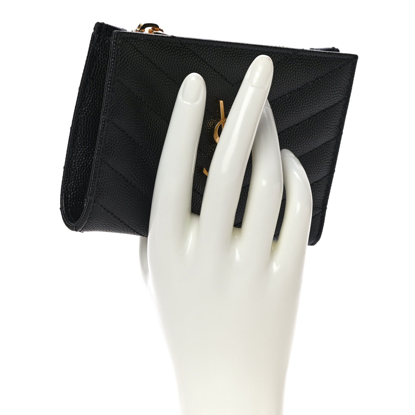 Grain De Poudre Matelasse Chevron Monogram Zipped Two-Part Wallet Black