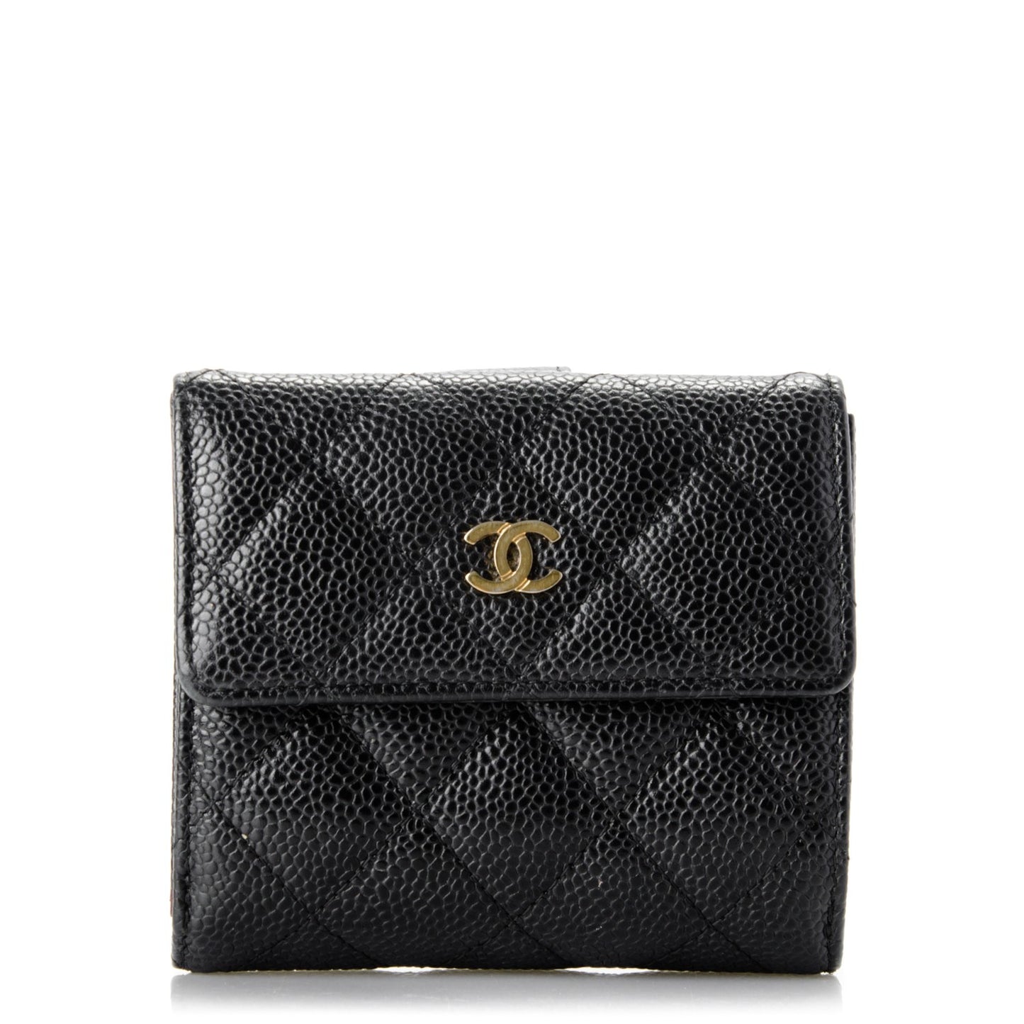 Caviar Quilted Compact French Flap Wallet Black