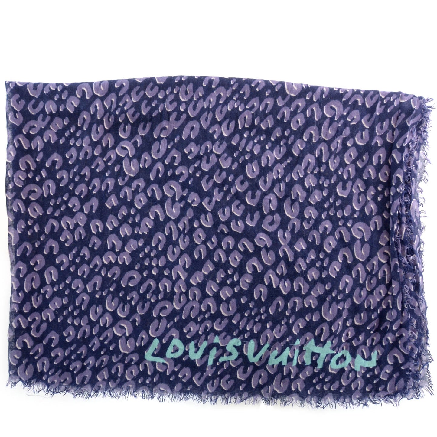 Cashmere Silk Leopard Stole Blue