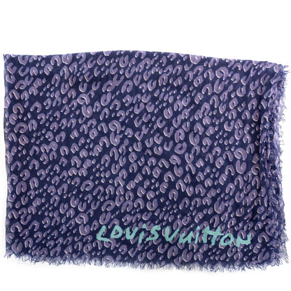 Louis Vuitton Cashmere Silk Leopard Stole Blue 2 of 5