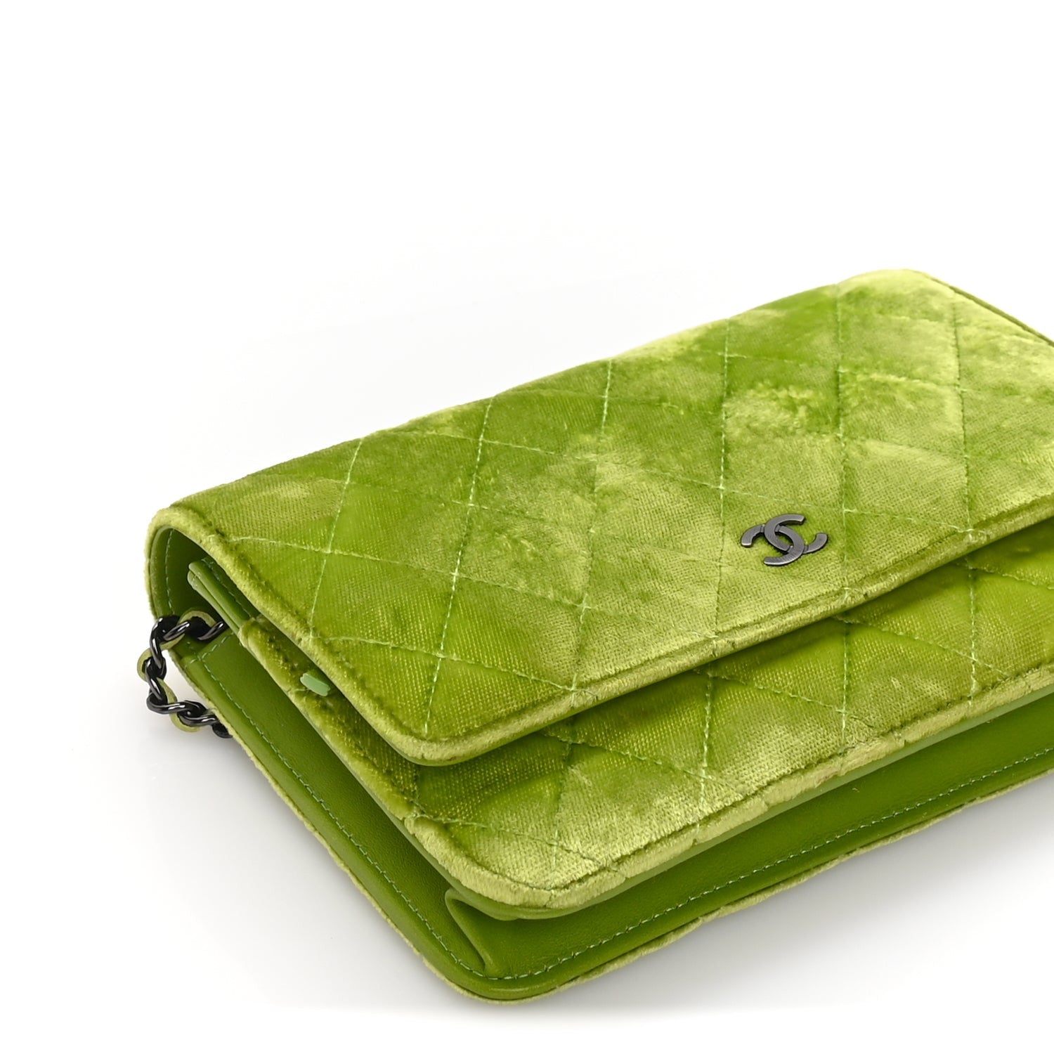 Chanel Velvet Quilted Wallet On Chain WOC Green 8 of 9