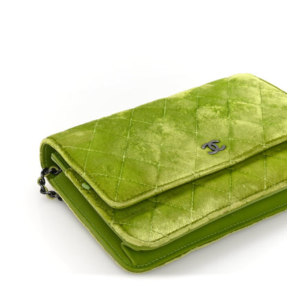 Chanel Velvet Quilted Wallet On Chain WOC Green 8 of 9