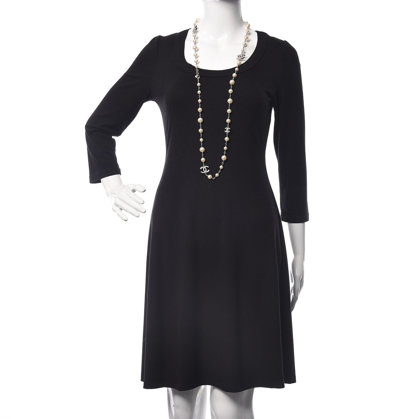 Crystal Pearl CC Long Necklace Silver