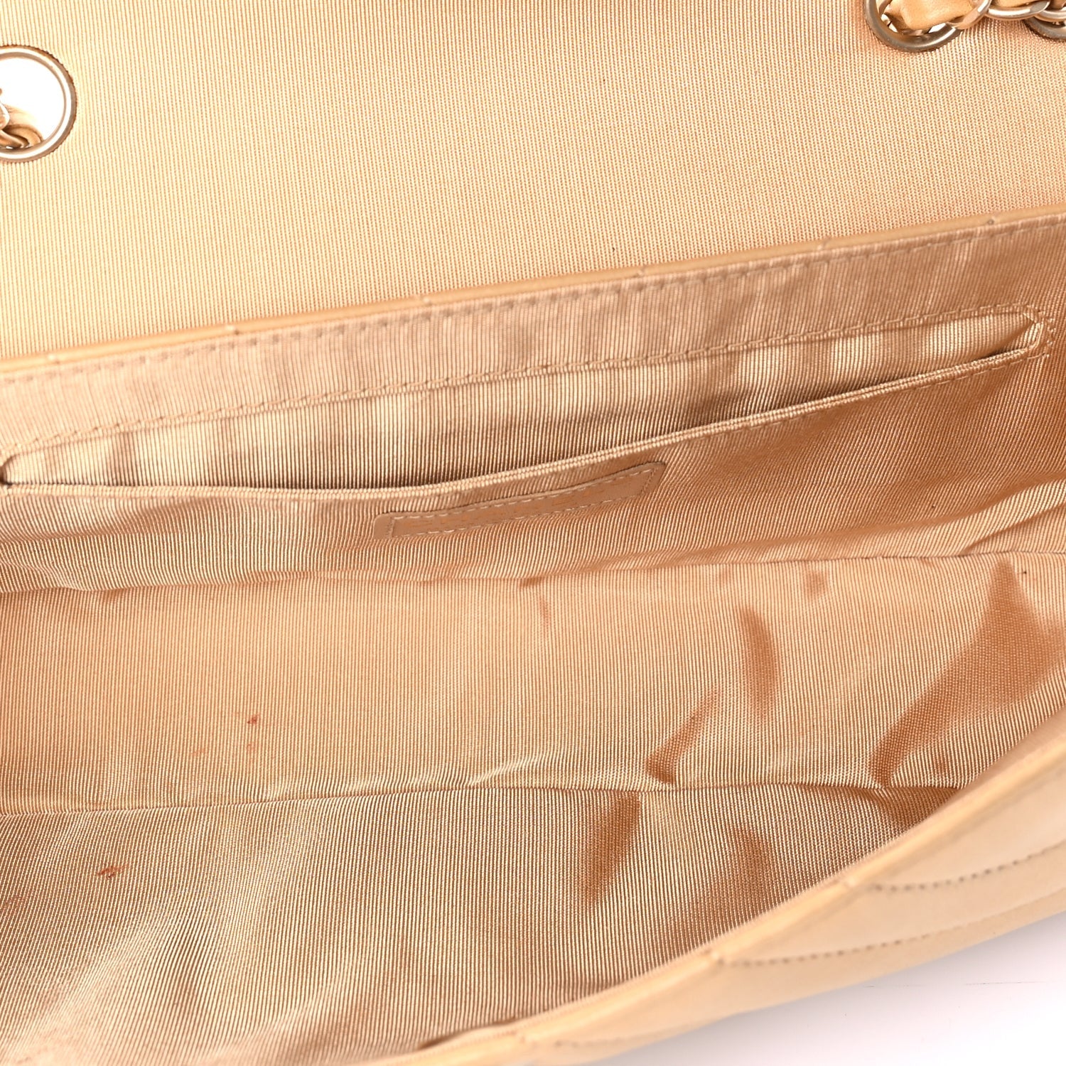 Chanel Lambskin Chevron Small East West Single Flap Bag Beige 4 of 9