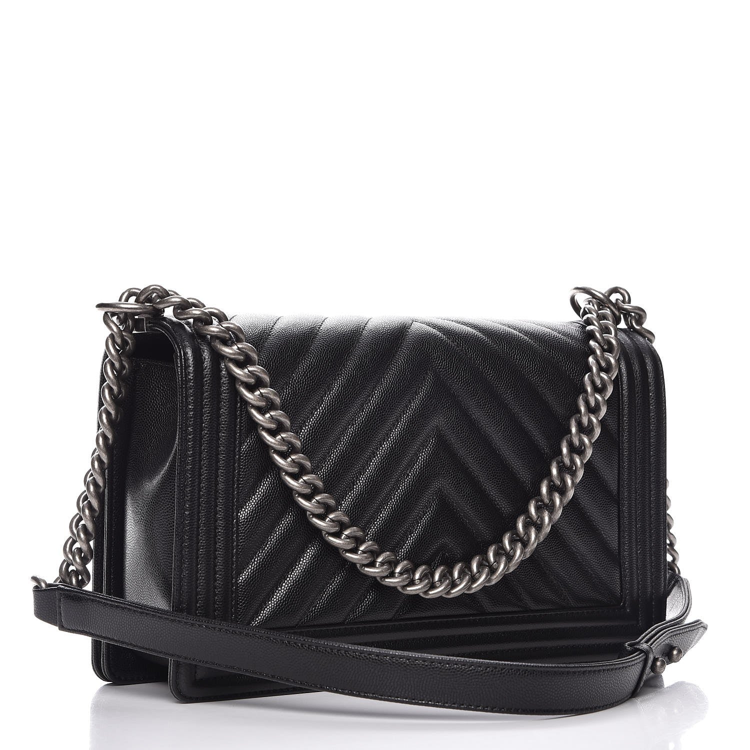 Chanel Caviar Chevron Quilted New Medium Boy Flap Black 3 of 9