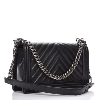 Chanel Caviar Chevron Quilted New Medium Boy Flap Black 3 of 9