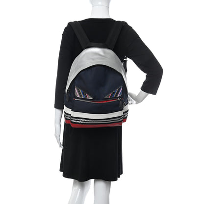 Fendi Nylon Vitello Elite Monster Backpack Navy Silver Multicolor 2 of 11