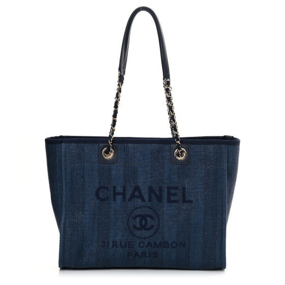 Mixed Fibers Striped Small Deauville Tote Navy Blue