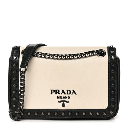 Prada Glace Calfskin Studded Crossbody Black White 1 of 9