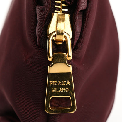 Prada Nylon Ruffle Cosmetic Pouch Burgundy 8 of 9