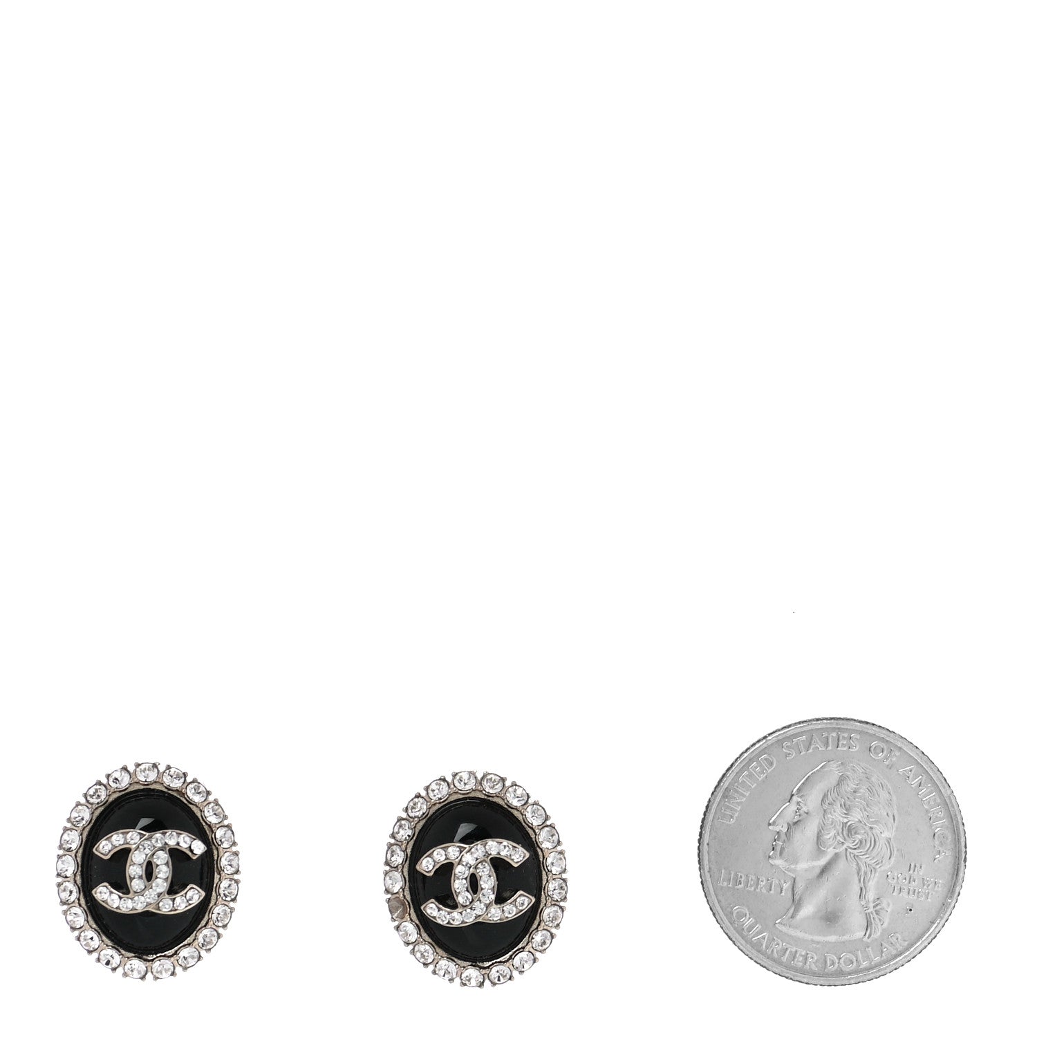 Chanel Crystal Enamel CC Round Earrings Light Gold Black 2 of 6