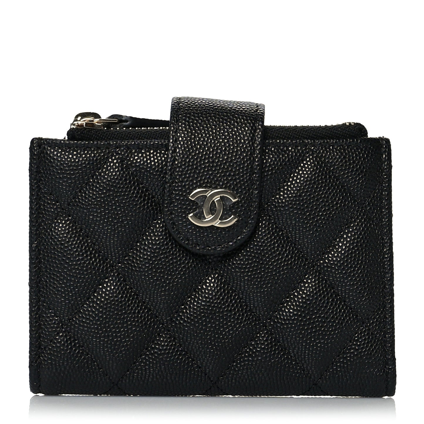 Caviar Quilted Compact Zipped Pocket Wallet Black