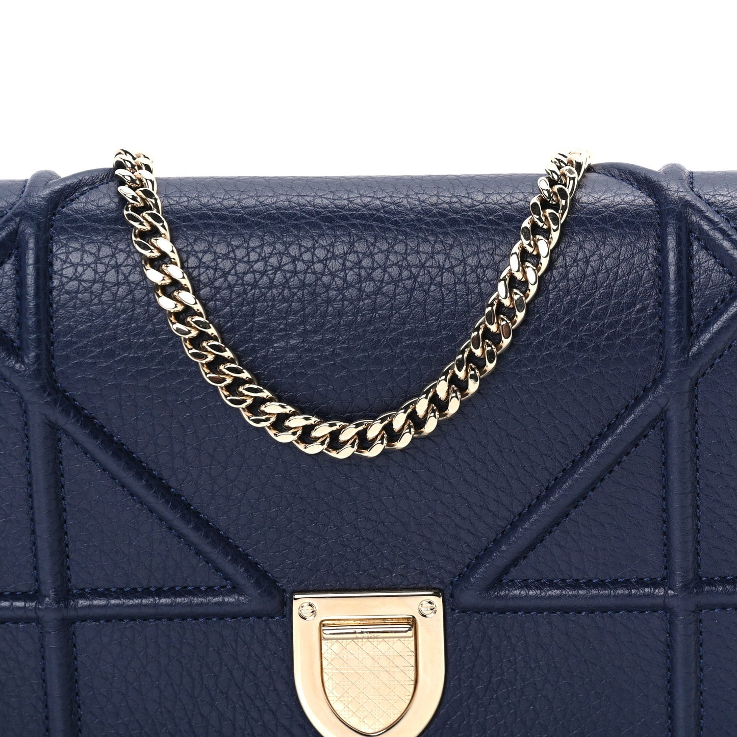 Grained Calfskin Diorama Wallet on Chain Pouch Blue