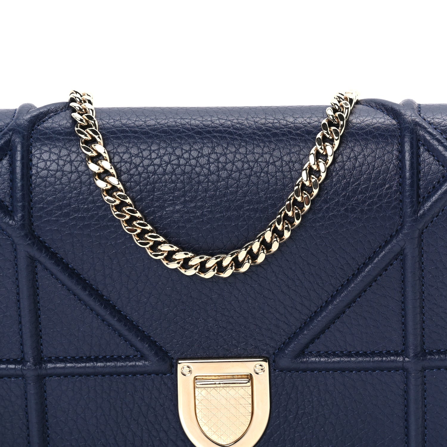 Christian Dior Grained Calfskin Diorama Wallet on Chain Pouch Blue 6 of 8