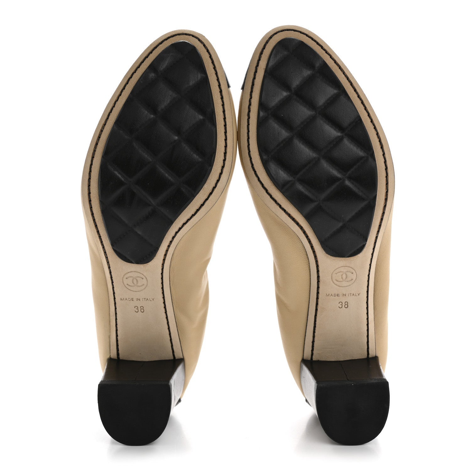 Chanel Lambskin CC Elastic Stretch Pumps 38 Beige Black 6 of 7