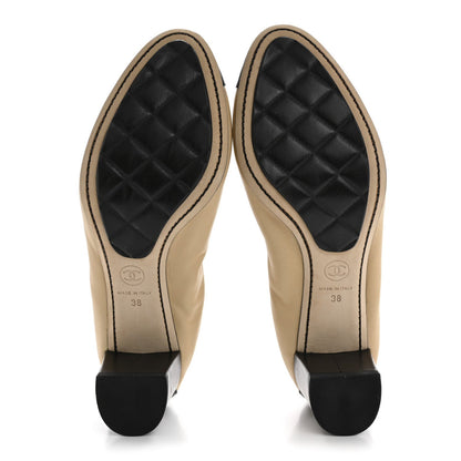 Chanel Lambskin CC Elastic Stretch Pumps 38 Beige Black 6 of 7