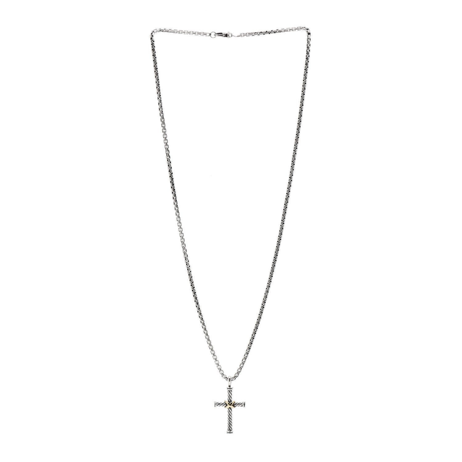 David Yurman Sterling Silver 18K Yellow Gold 35mm Cable Cross Pendant Necklace 2 of 4