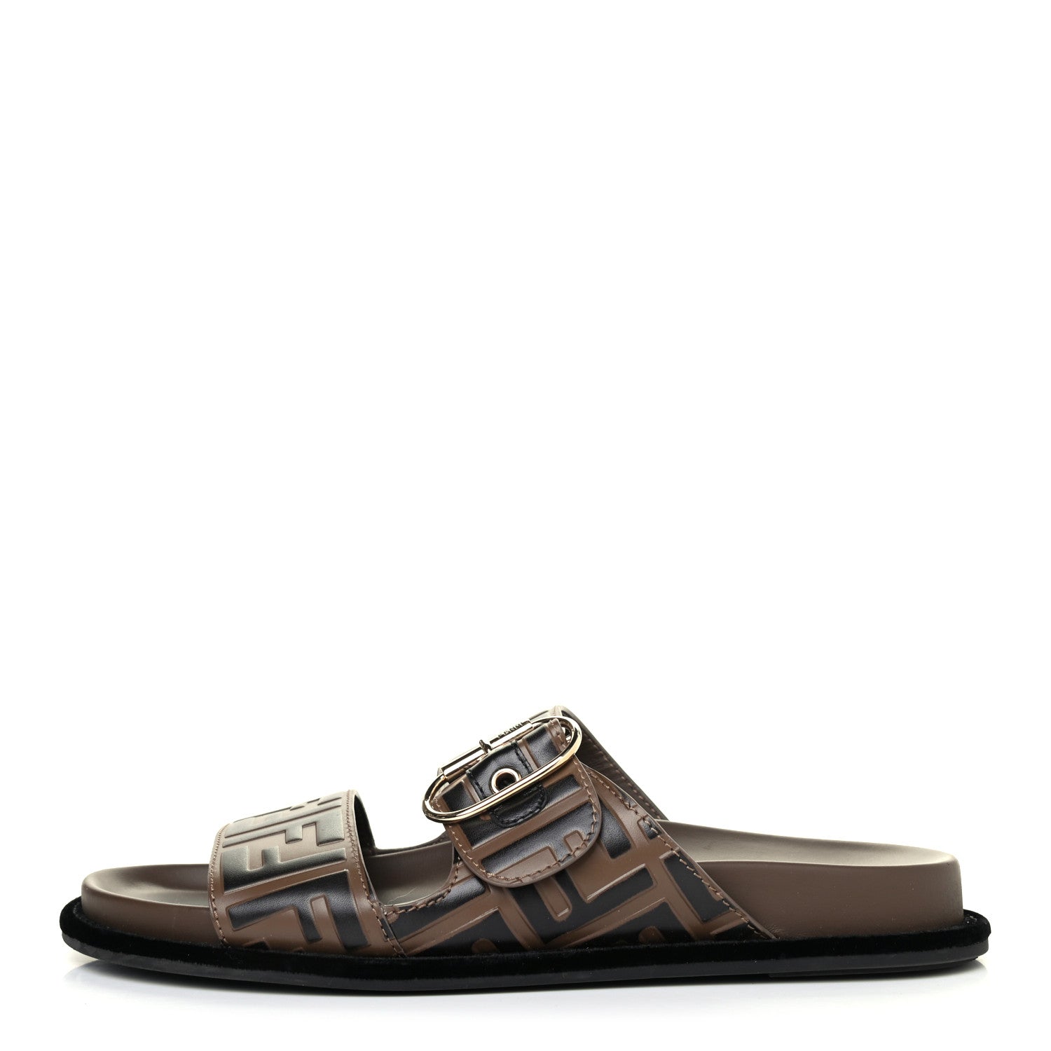 Fendi Calfskin FF Embossed Slide Sandals 39.5 Maya Black 1 of 4