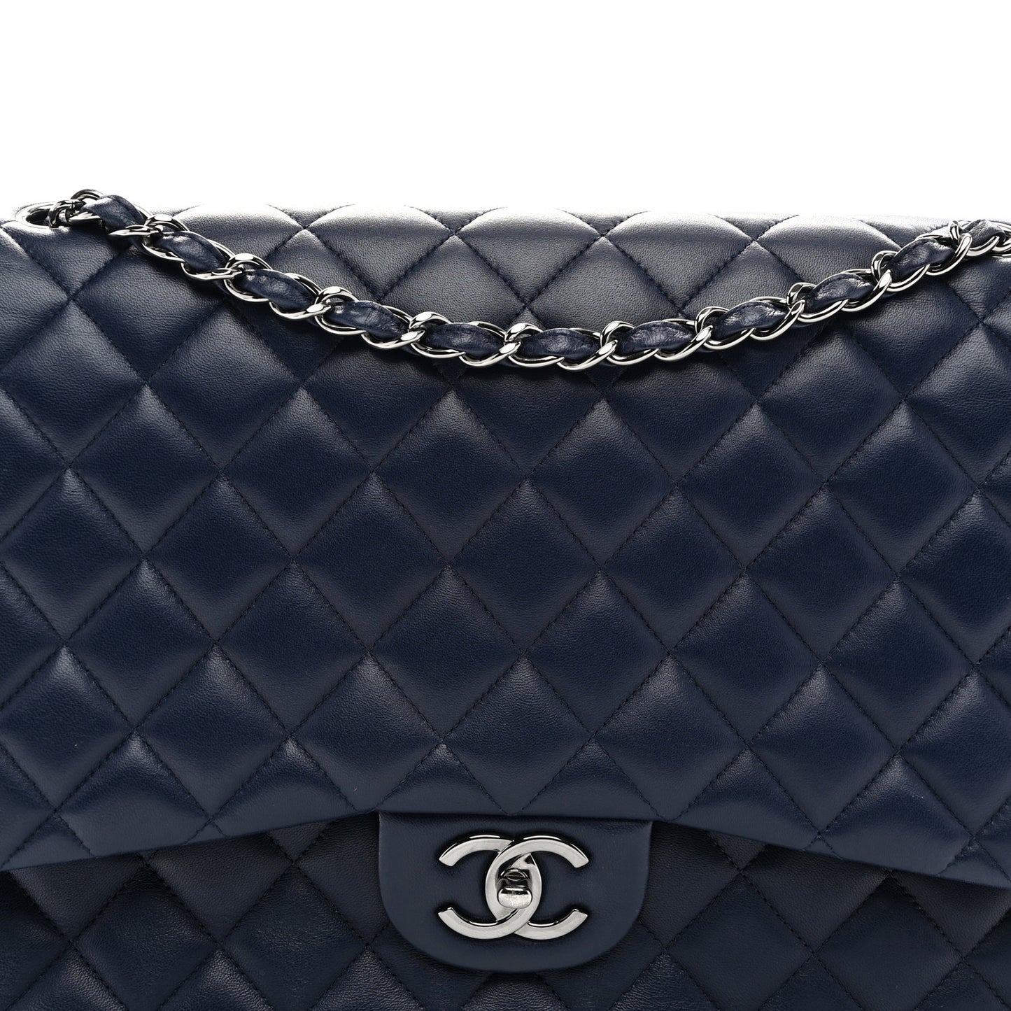 Lambskin Quilted Maxi Double Flap Dark Blue