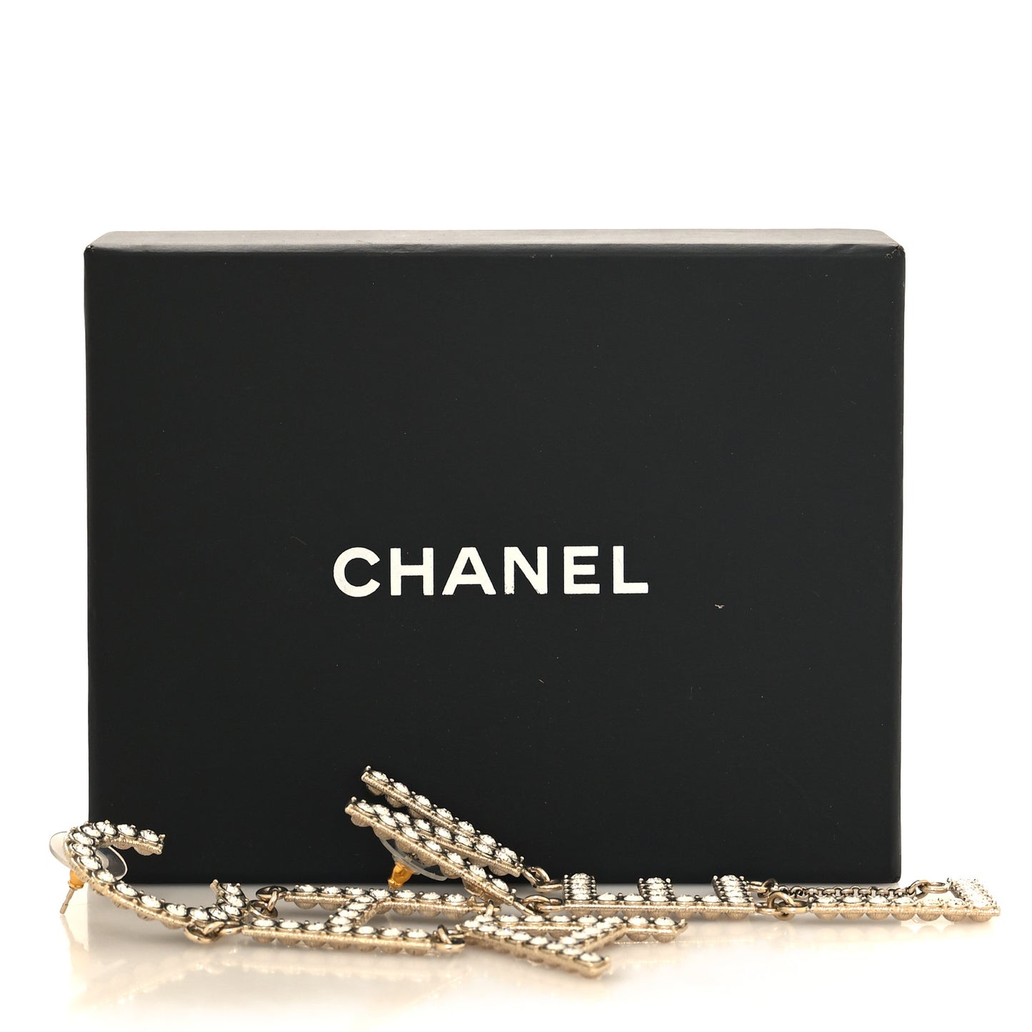 Crystal Cha-Nel Logo Drop Earrings Gold