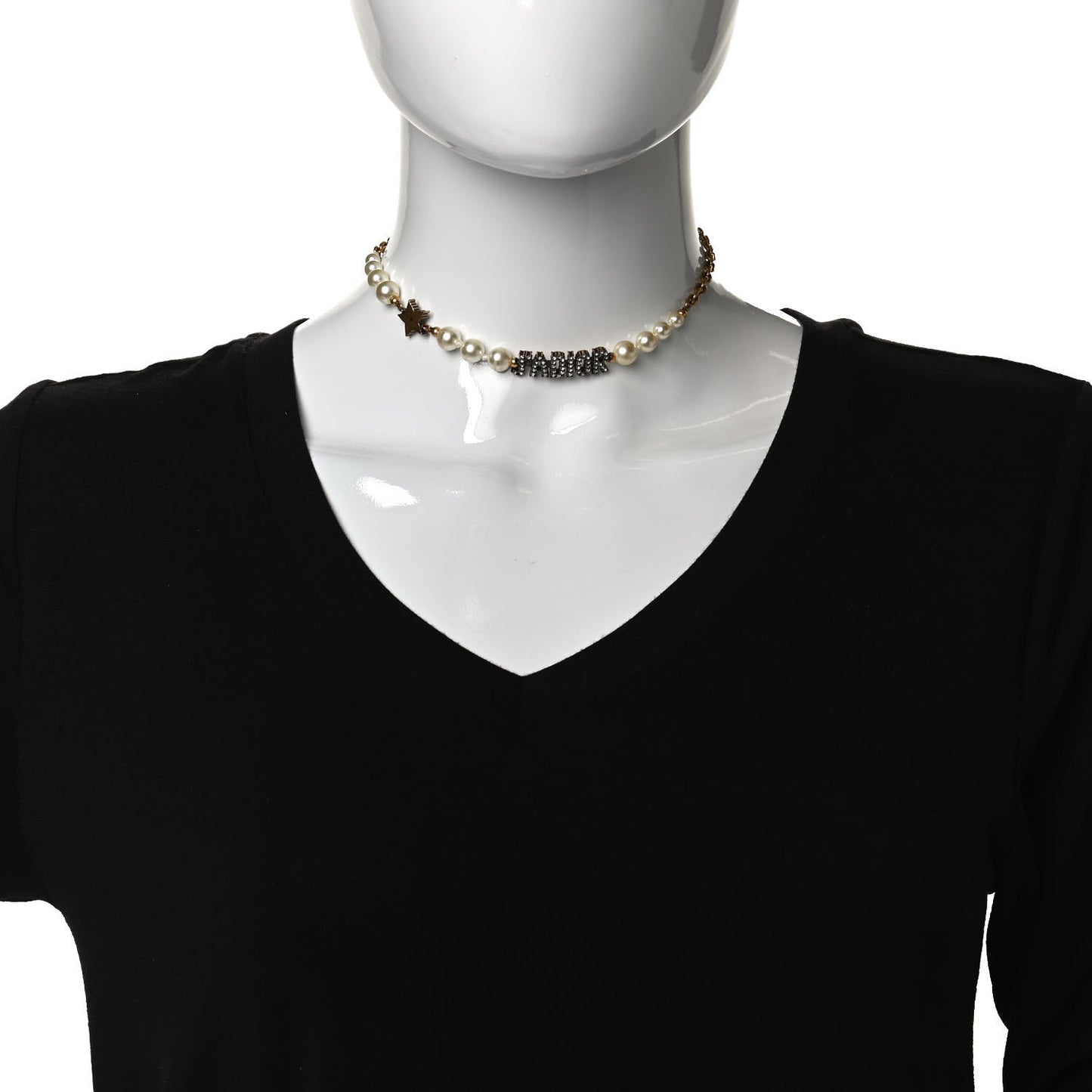 Metal Pearl Crystal J'Adior Choker Necklace Antique Gold
