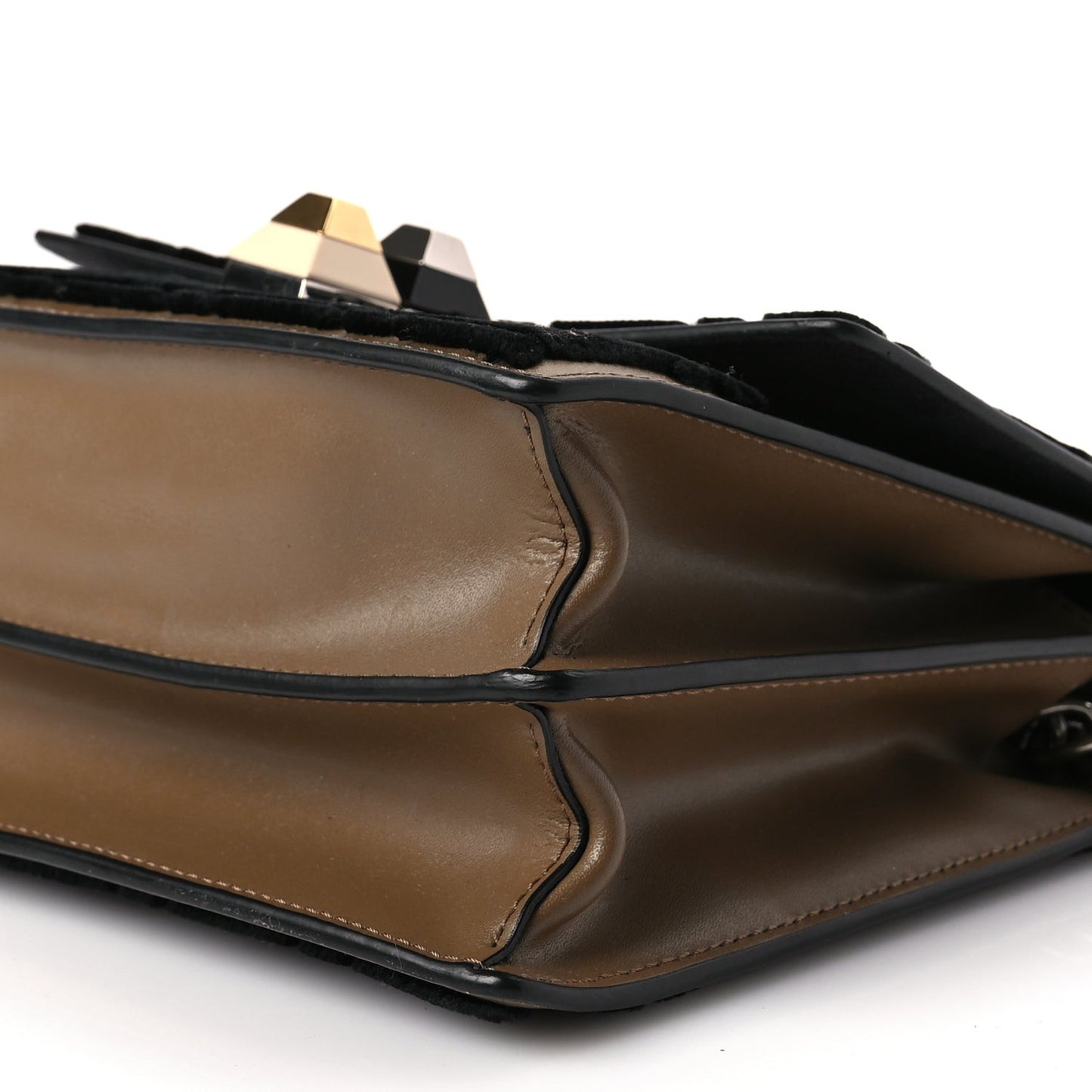 Vitello Liberty Velvet FF Small Kan I Shoulder Bag Brown Black