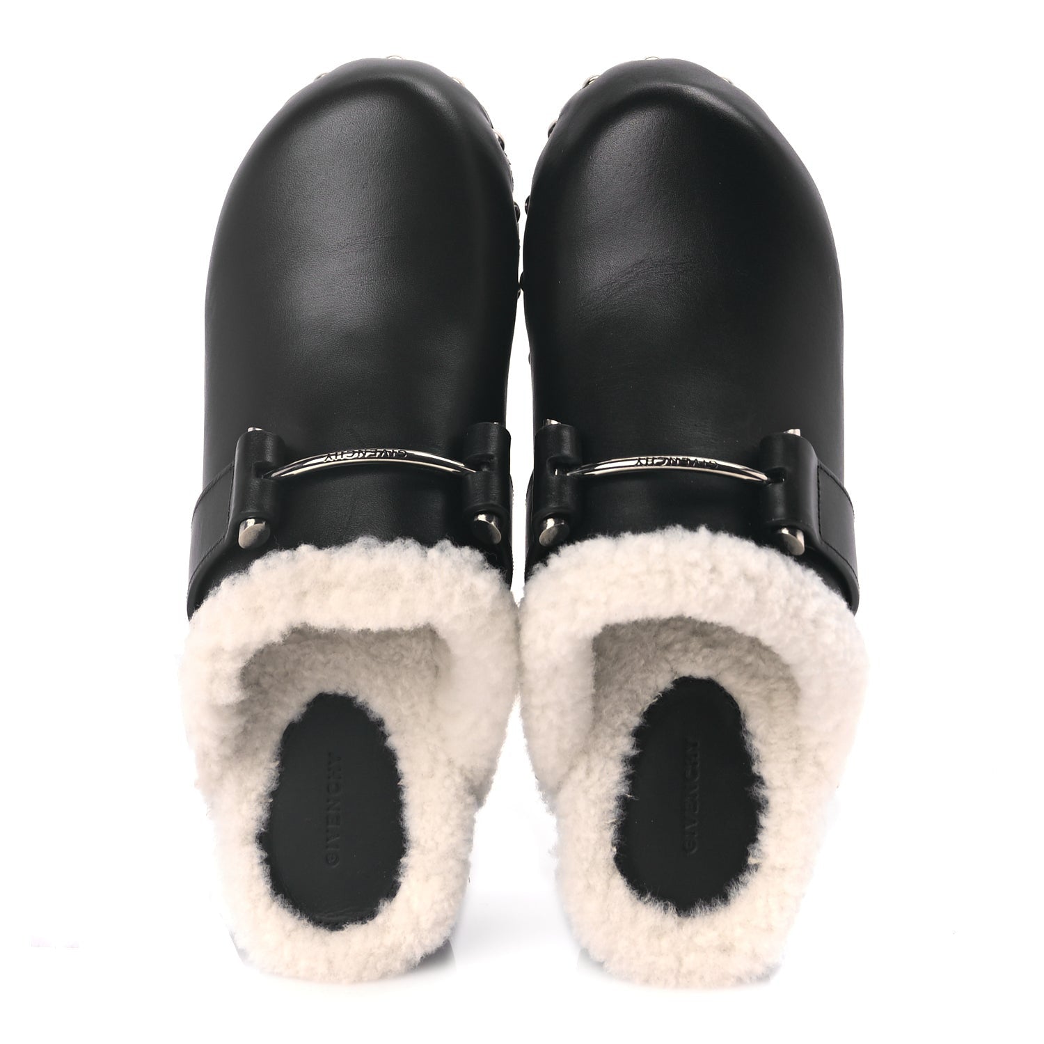 Givenchy Calfskin Shearling Studded Platform Clogs 38 Black 2 of 9