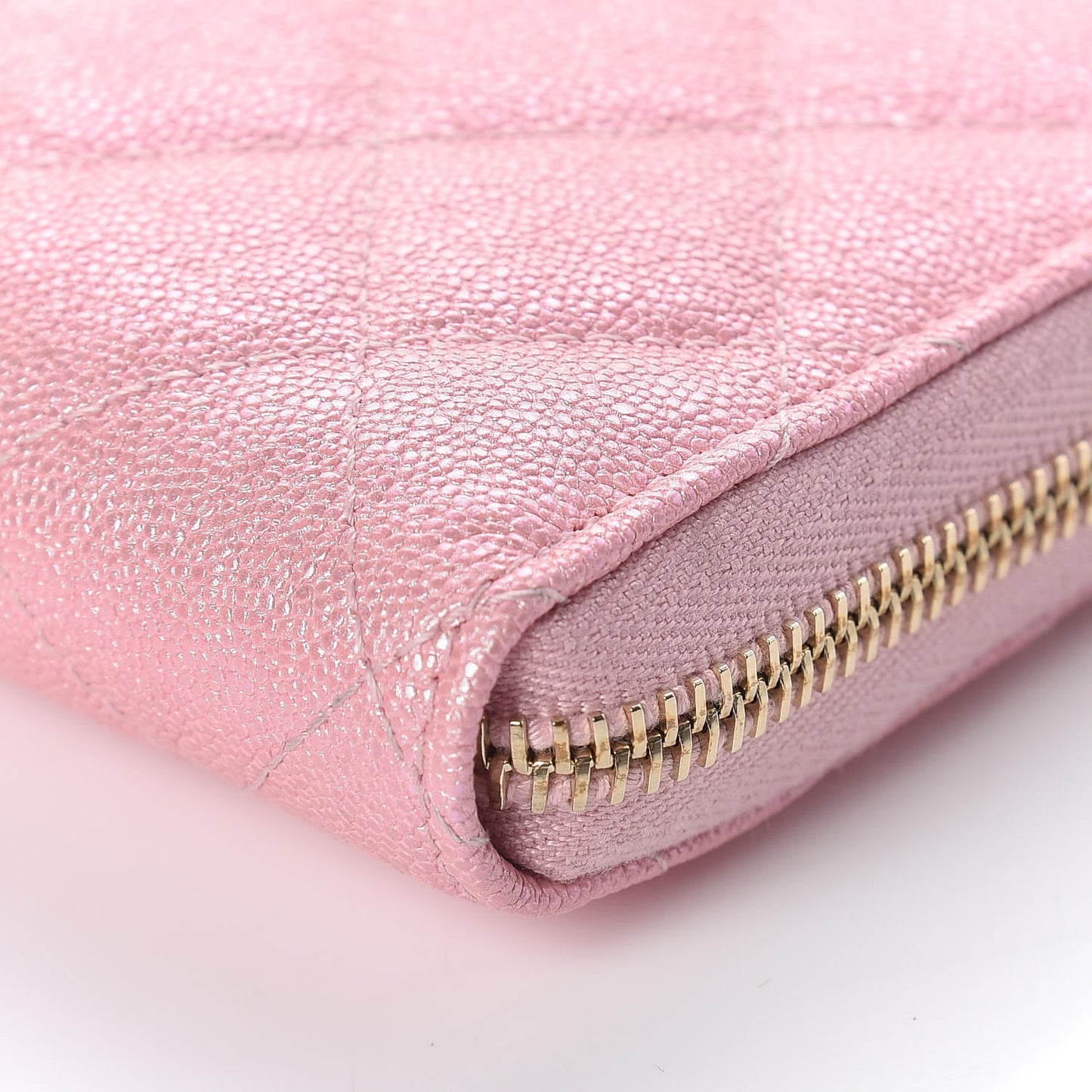 Iridescent Caviar Quilted Large Zip Around Organizer Wallet Pink