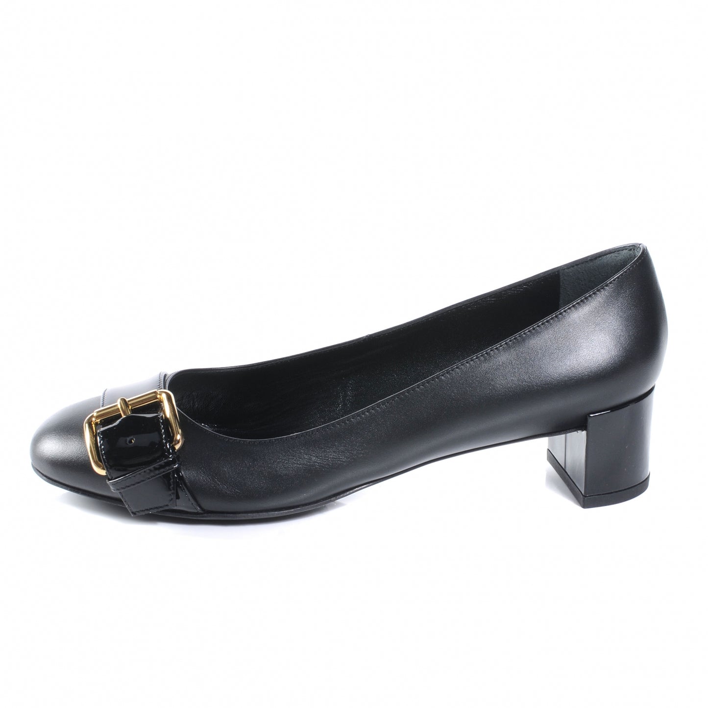 Leather Buckle Heels 36 Black