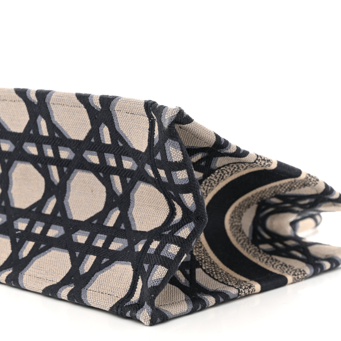 Canvas Macrocannage Embroidered Medium Book Tote Beige Blue