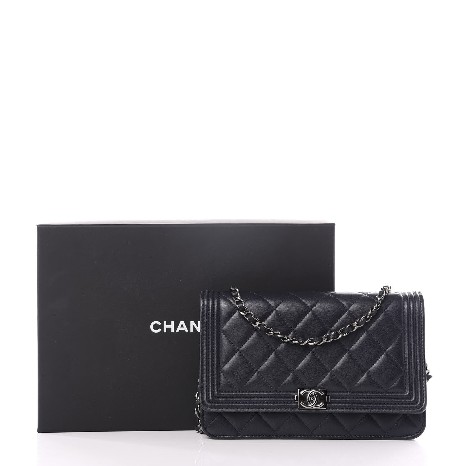 Chanel Lambskin Quilted Boy Wallet On Chain WOC Navy Blue 10 of 10