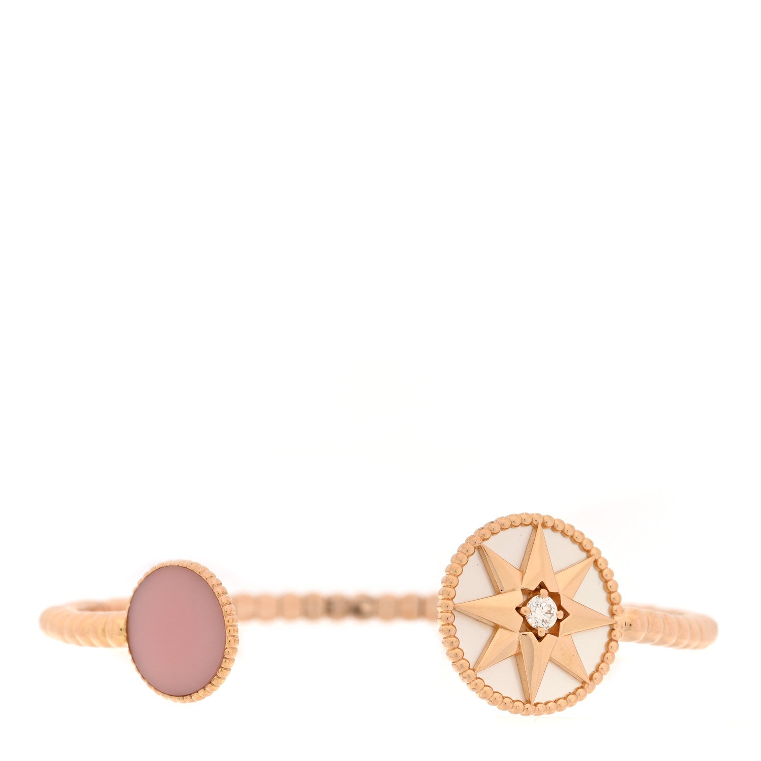 Christian Dior 18K Rose Gold Diamond Pink Opal Mother of Pearl Rose Des Vents Cuff Bracelet 1 of 3